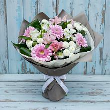 Букет цветов из:  Герберы, Альстромерии и Хризантемы #REPLACE_PRED# Ровное